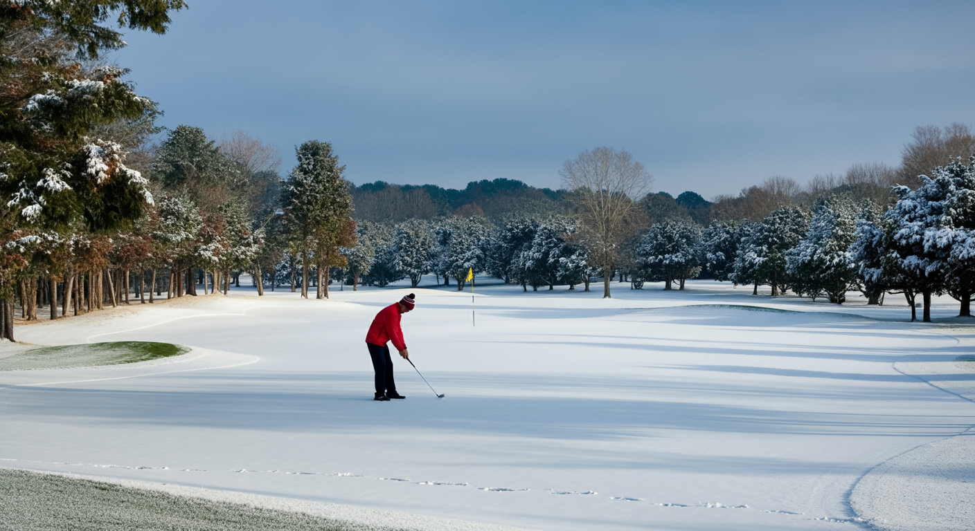 하얀 설원 위에 골프치는 남자