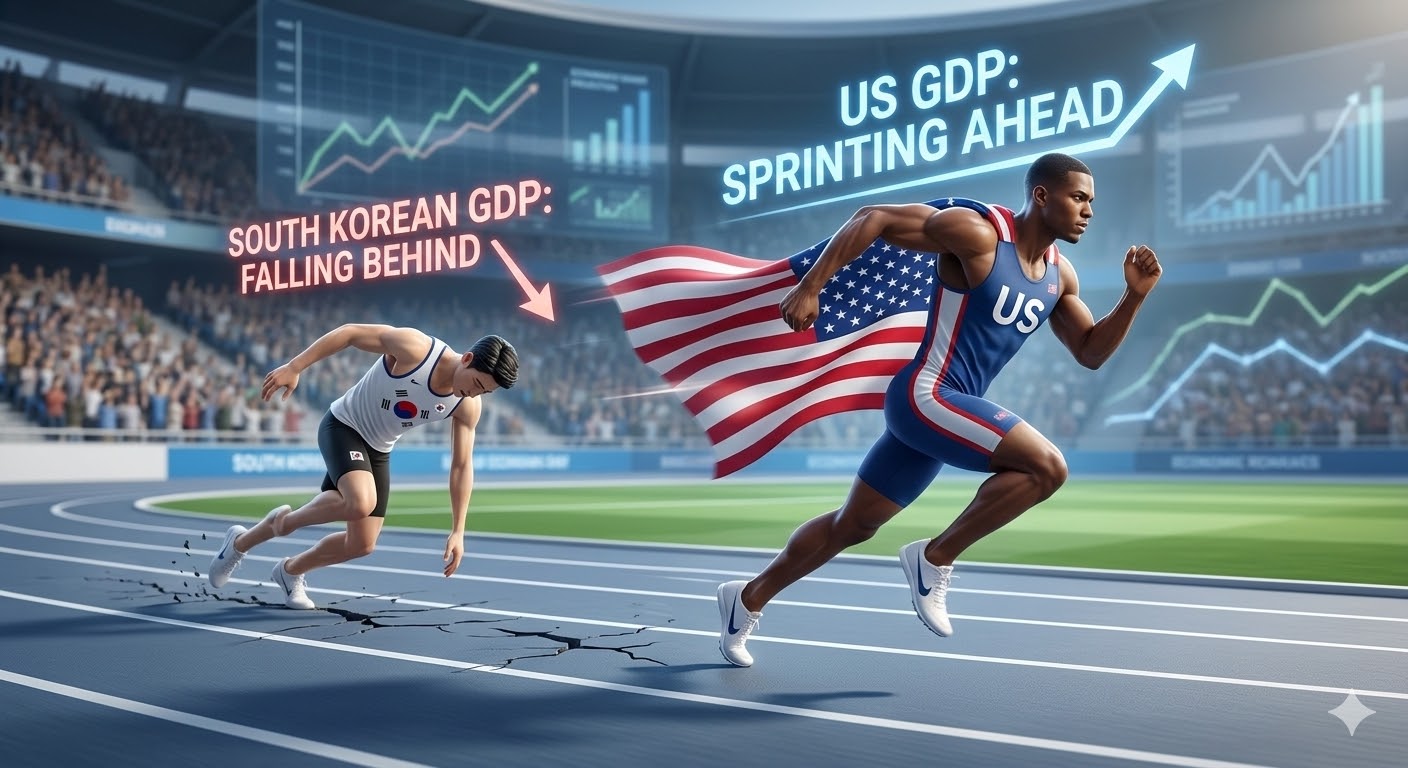 미국 GDP 근육맨과 한국 GDP 선수의 달리기 경주 대비 모습