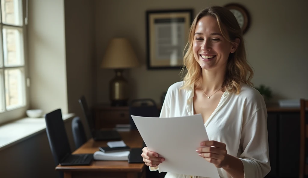 절약된 고지서를 보고 웃는 여자