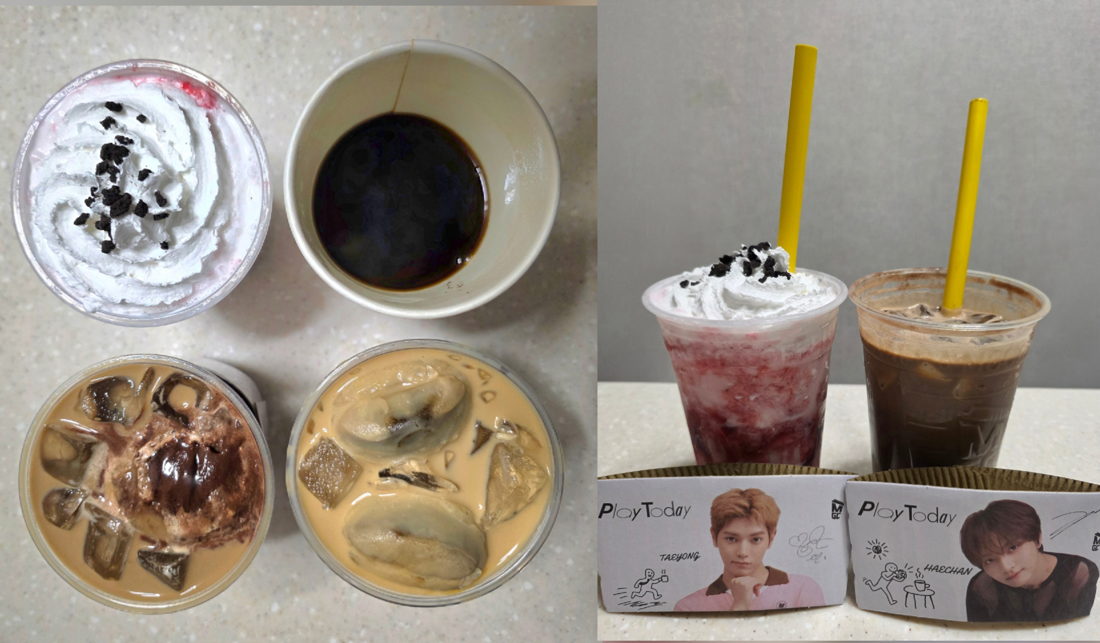 메가커피 NCT 컵홀더와 주문한 음료