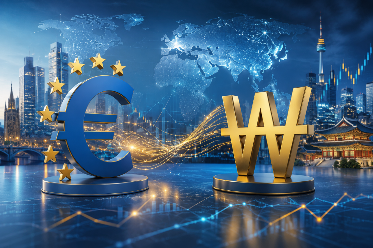ECB 금리 인상이 한국 경제와 환율에 미치는 영향을 표현한 이미지