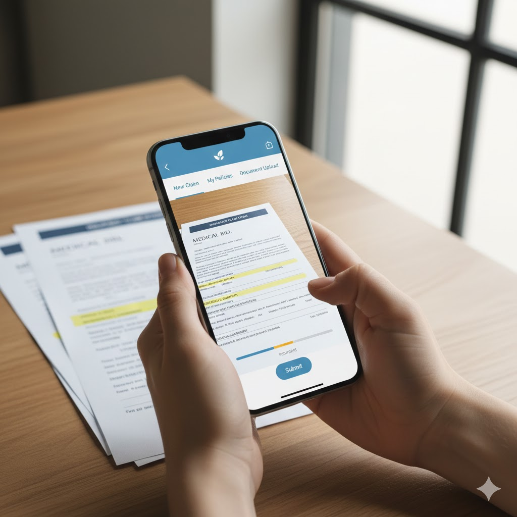 스마트폰 보험사 앱을 통해 서류를 촬영해 접수하는 모습