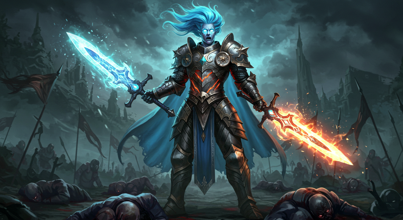 illustration of an overpowered game character symbolizing a '사기캐' (broken character)