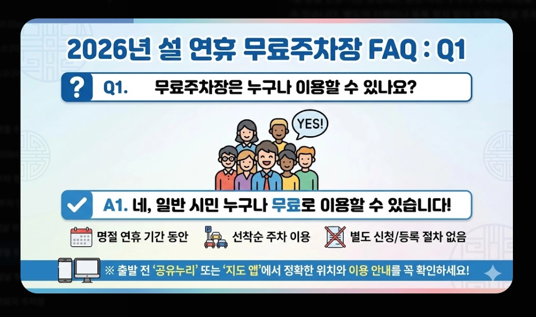 명절 무료주차장 확인(2026년, 설 연휴, 개방 현황)(+ 조회 방법)