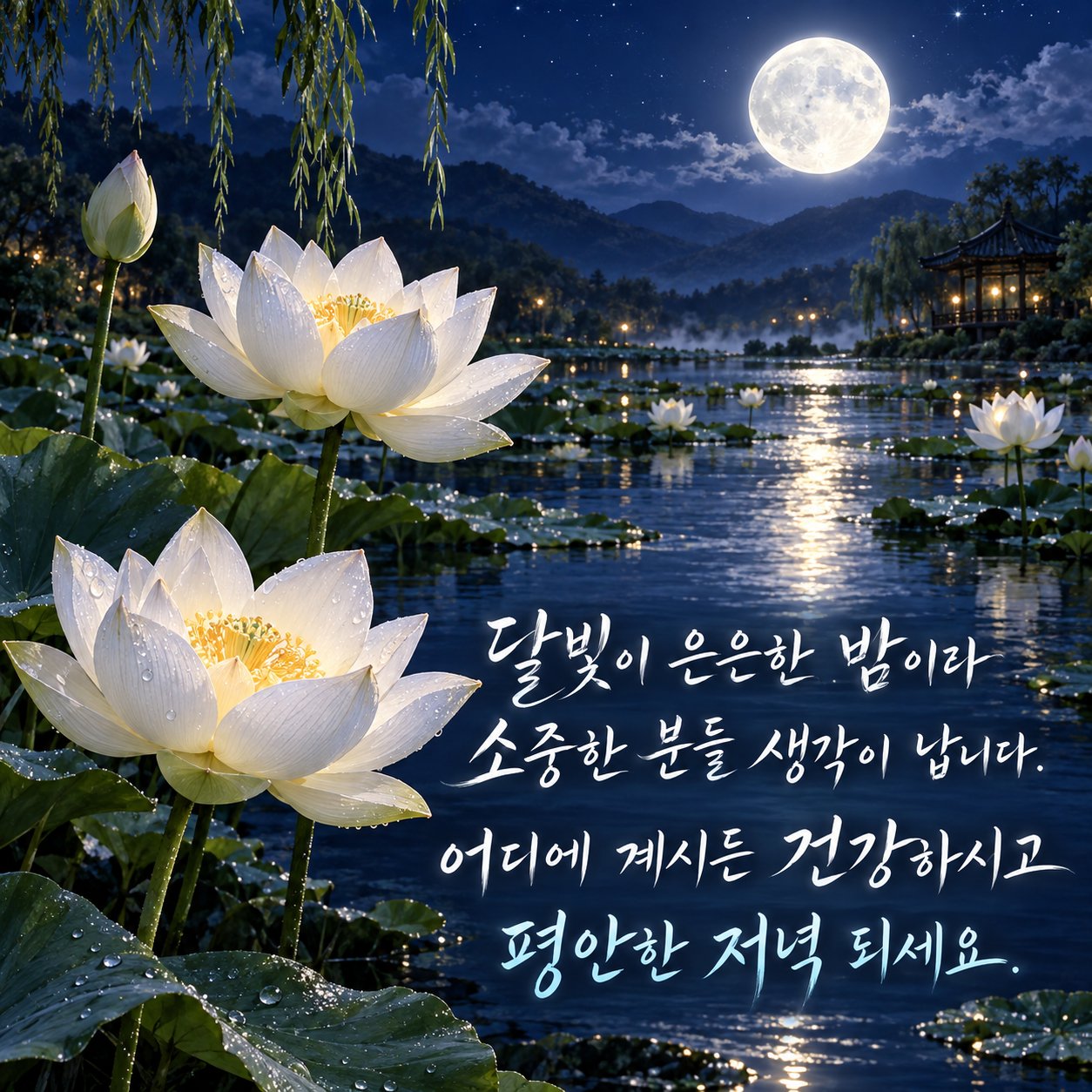 저녁에 보내는 카톡 인사말 이미지 25 — 달빛이 은은한 밤이라 소중한 분들 생각이 납니다. 어디에 계시든 건강하시고 평안한 저녁 되세요.