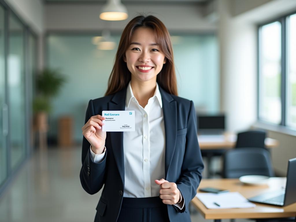 내일배움카드를 들고 있는 직장인의 모습