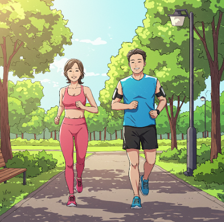 공원에서 달리기 하는 여성과 남성