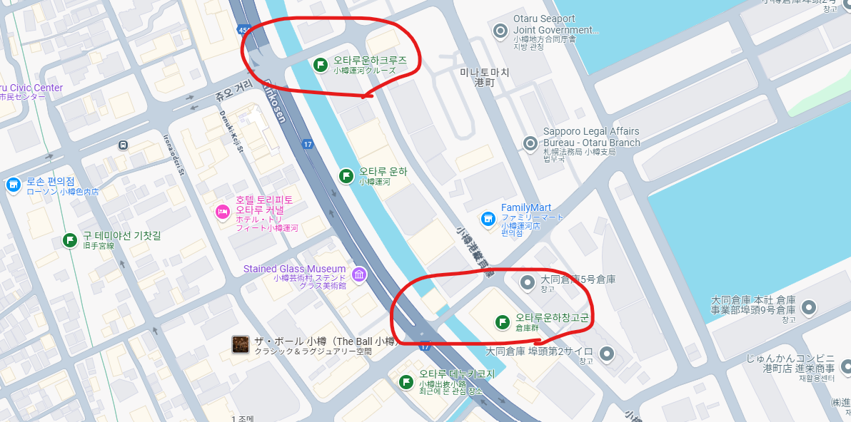 오타루 운하 야경 위치