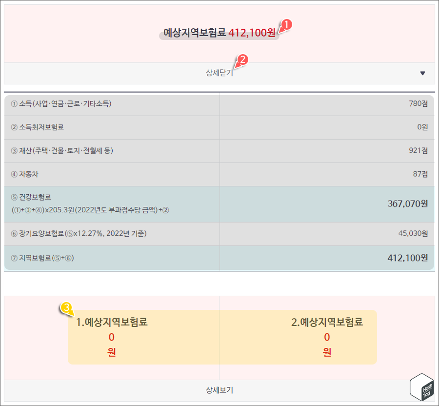 예상지역보험료 확인