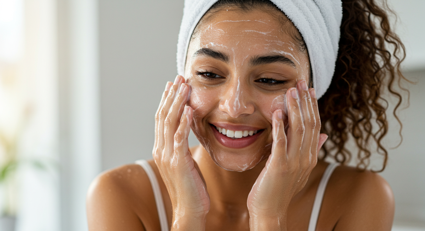 깨끗한 세안을 하는 여성