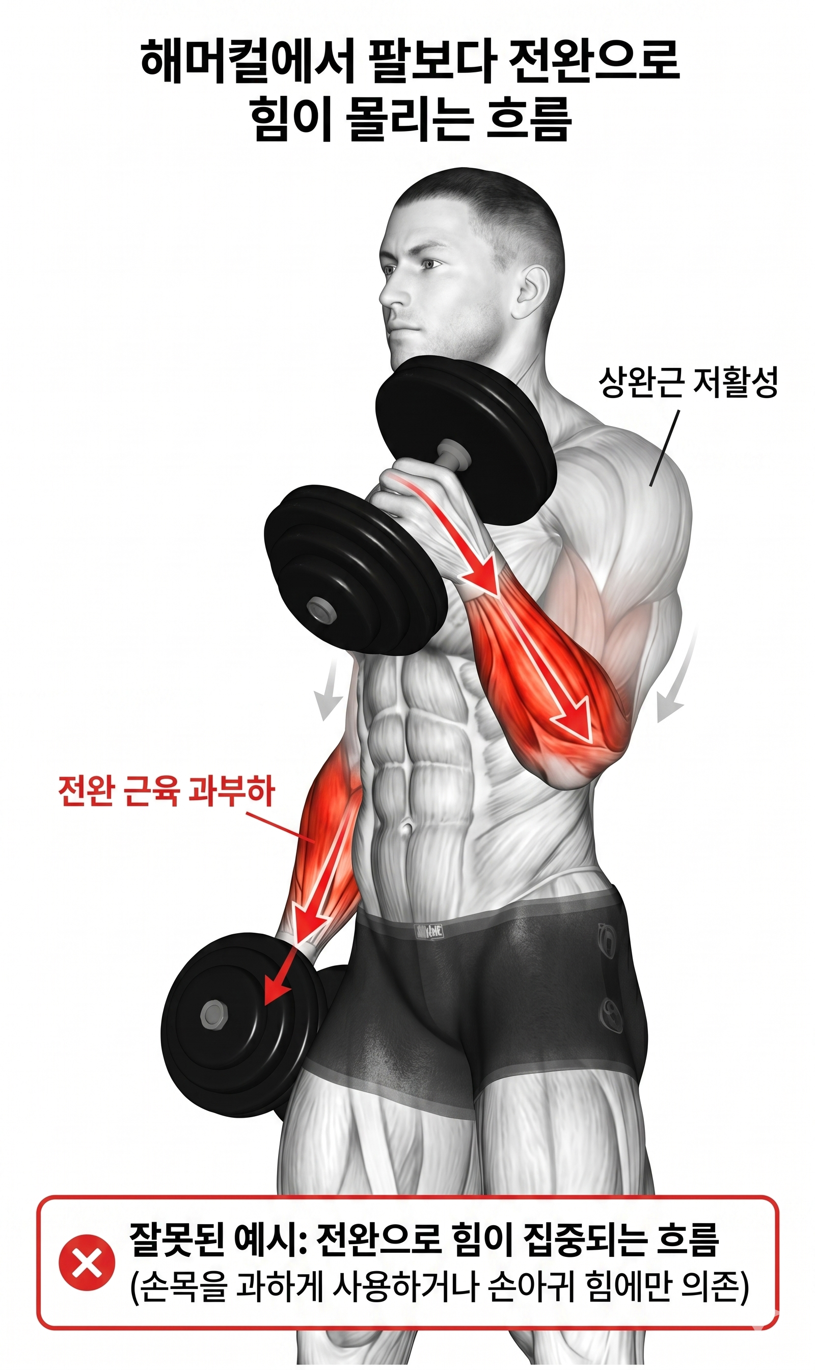 해머컬에서 팔보다 전완으로 힘이 몰리는 흐름
