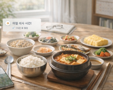 아침 식사의 중요성과 기본 원칙을 표현한 이미지