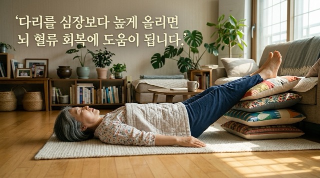저혈압 발생 시 즉시 눕고 다리 올리기 수분 섭취 단계적 기립 상세