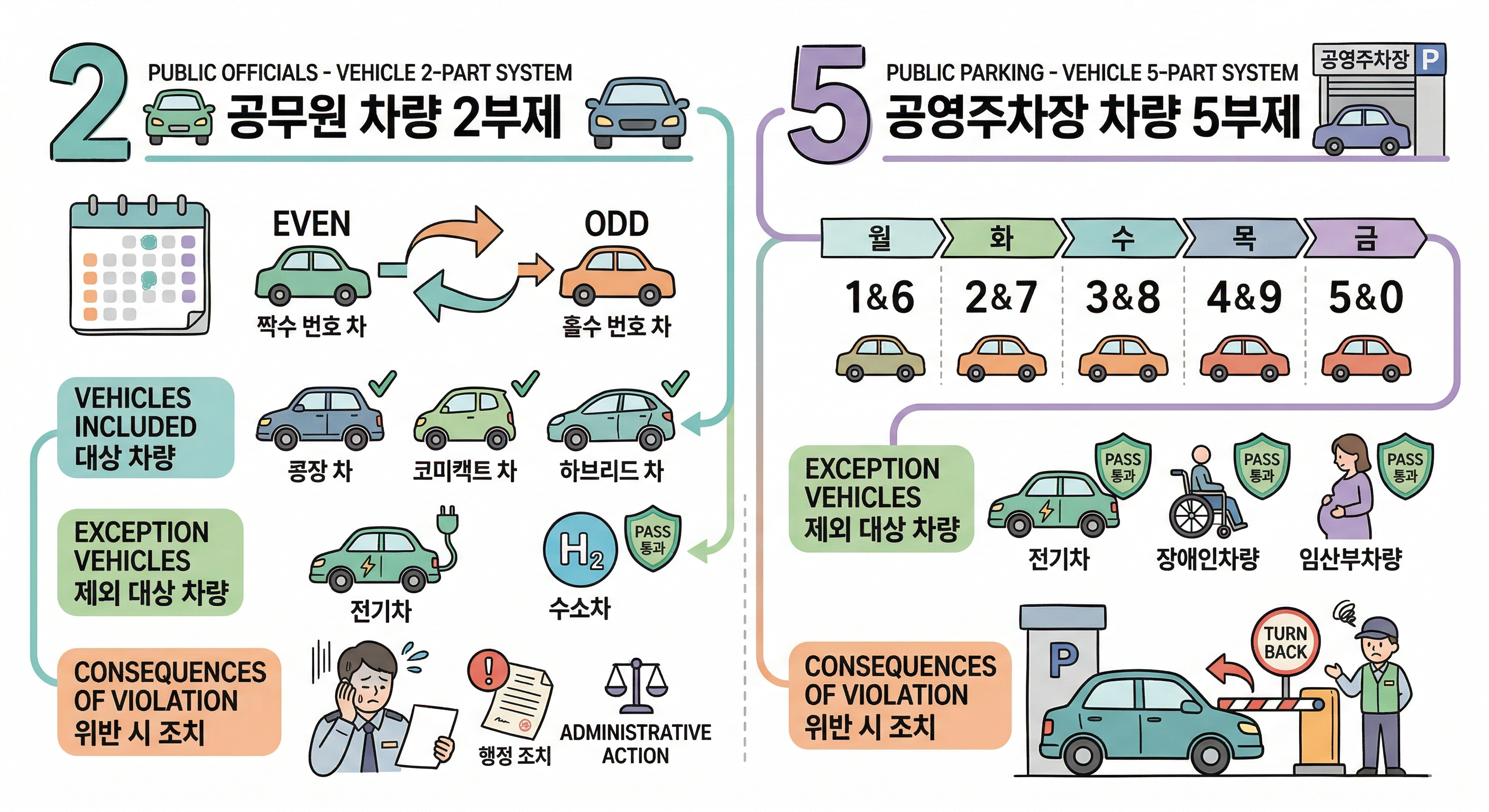 차량 2부제, 공영주차장 5부제 인포그래픽