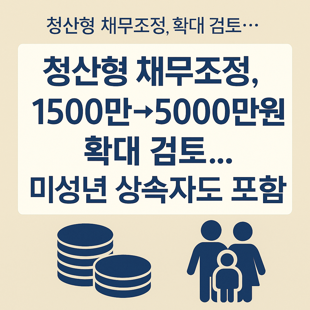 청산형 채무조정 확대 검토 안내 텍스트와 아이콘 이미지