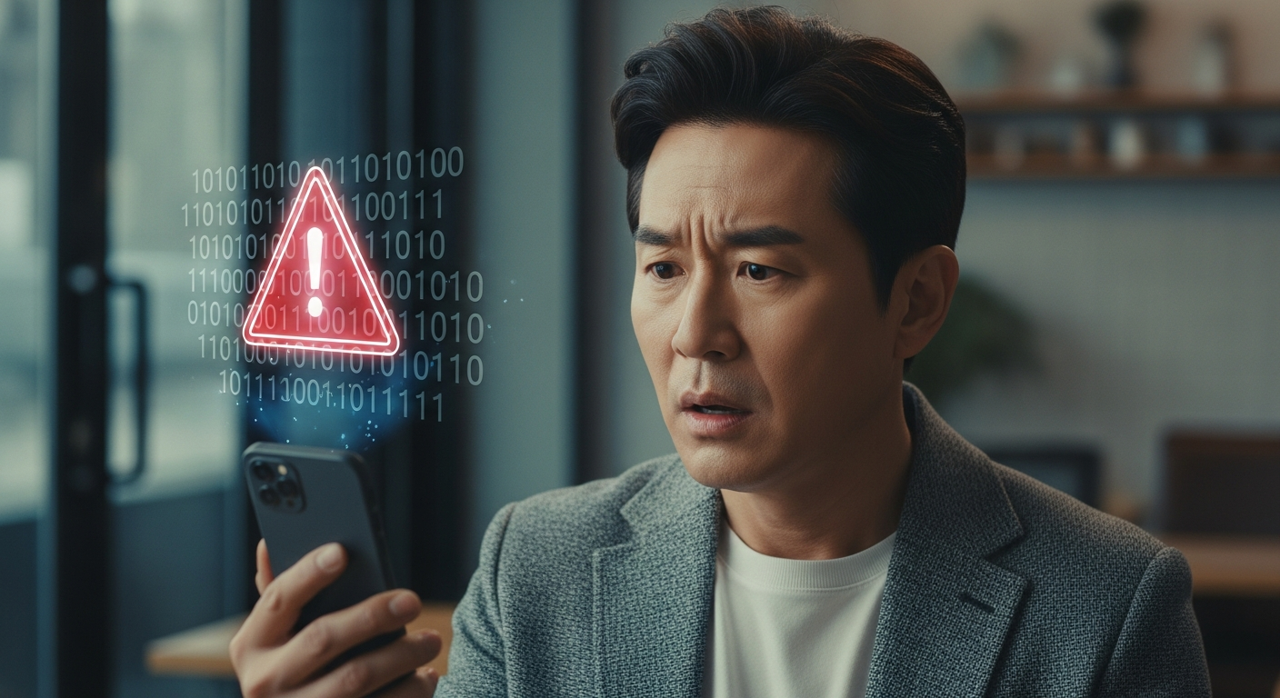 2025년형 신종 피싱 위협이 보이지 않게 일상에 침투하는 모습을 시각화한 이미지