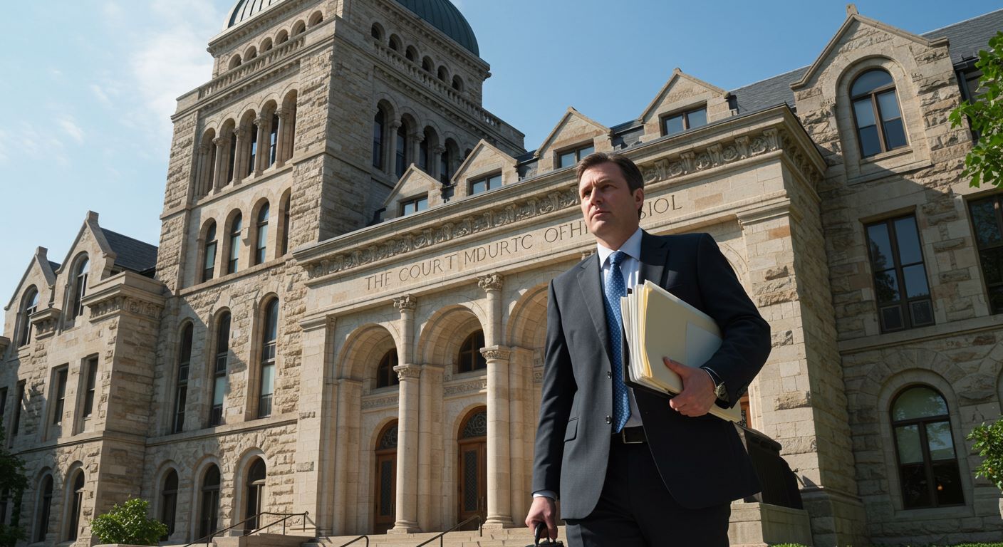 법원 앞에서 서류를 가지고 가는 남자 사진