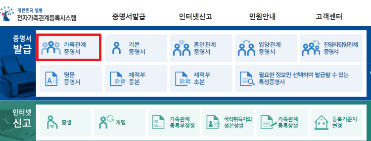 가족관계증명서 인터넷 발급방법 및 특징 주의사항