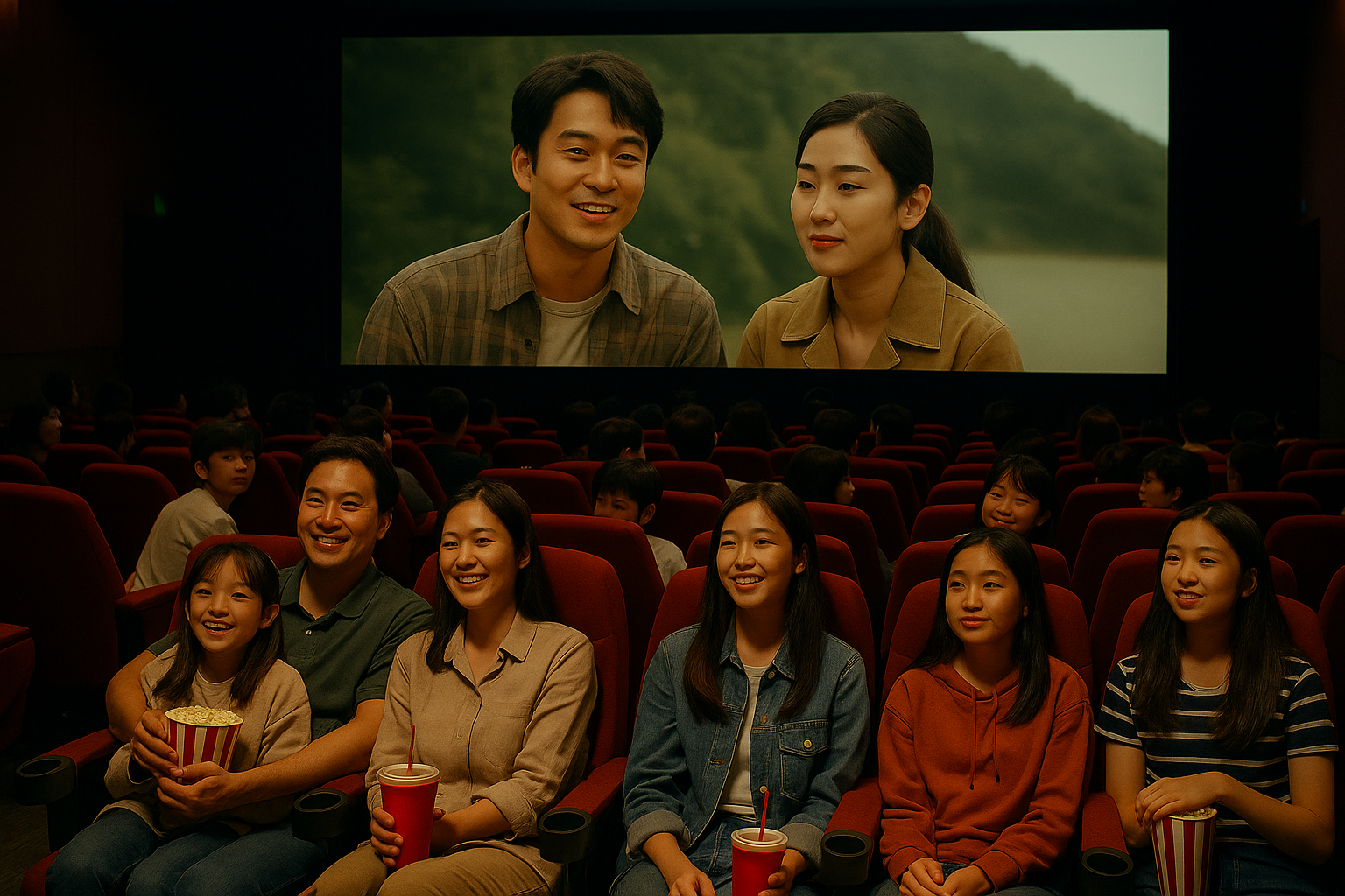 가족과 청소년이 함께 관람하는 한국영화 상영관 풍경