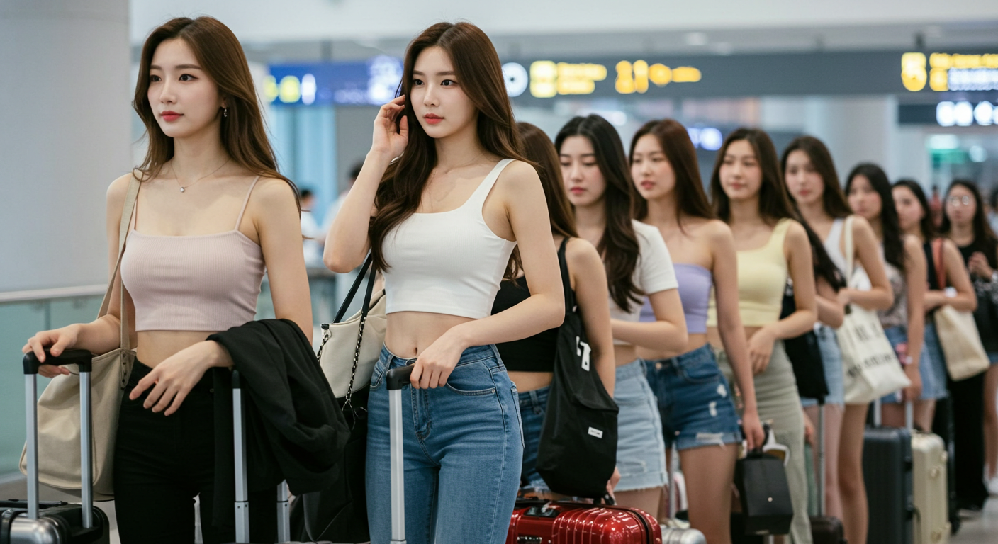 게이트에 줄 서있는 미녀들