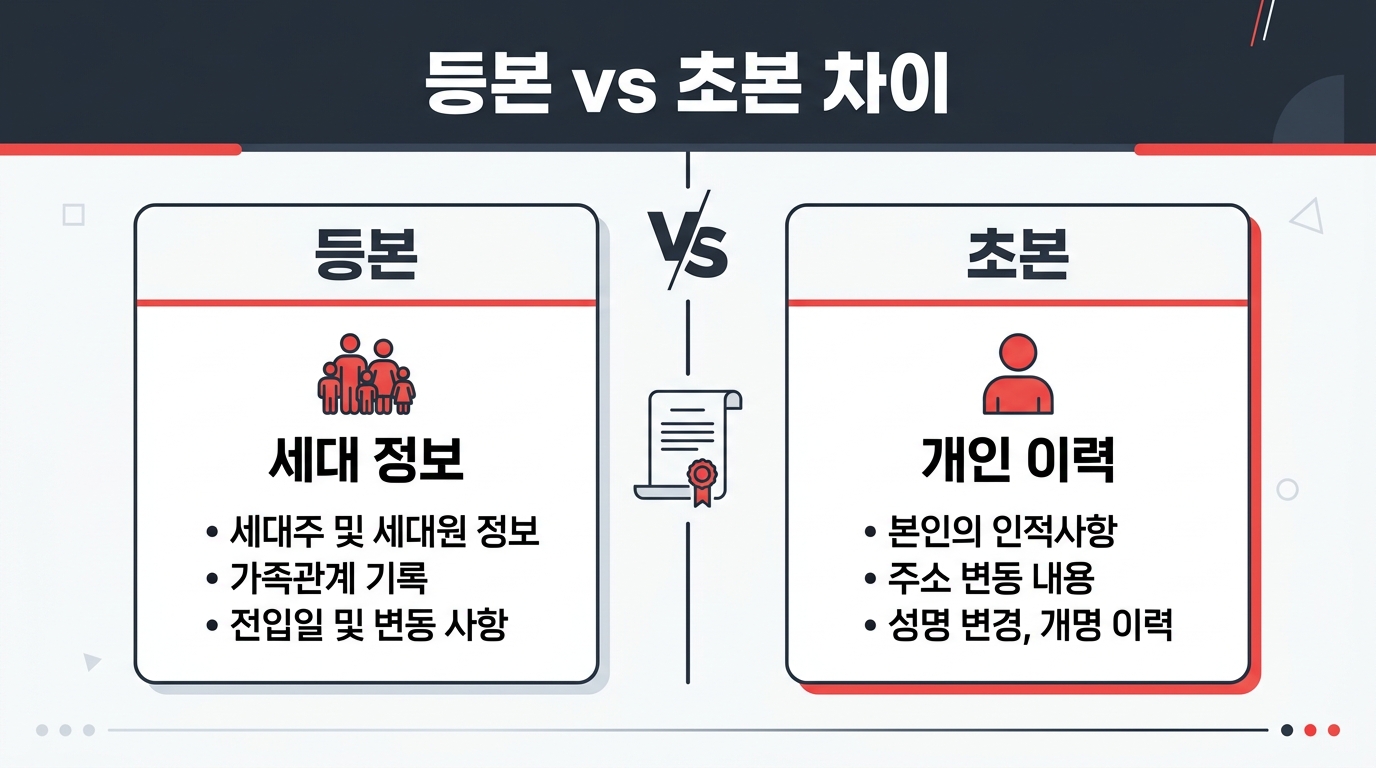 주민등록등본과 초본 차이 비교