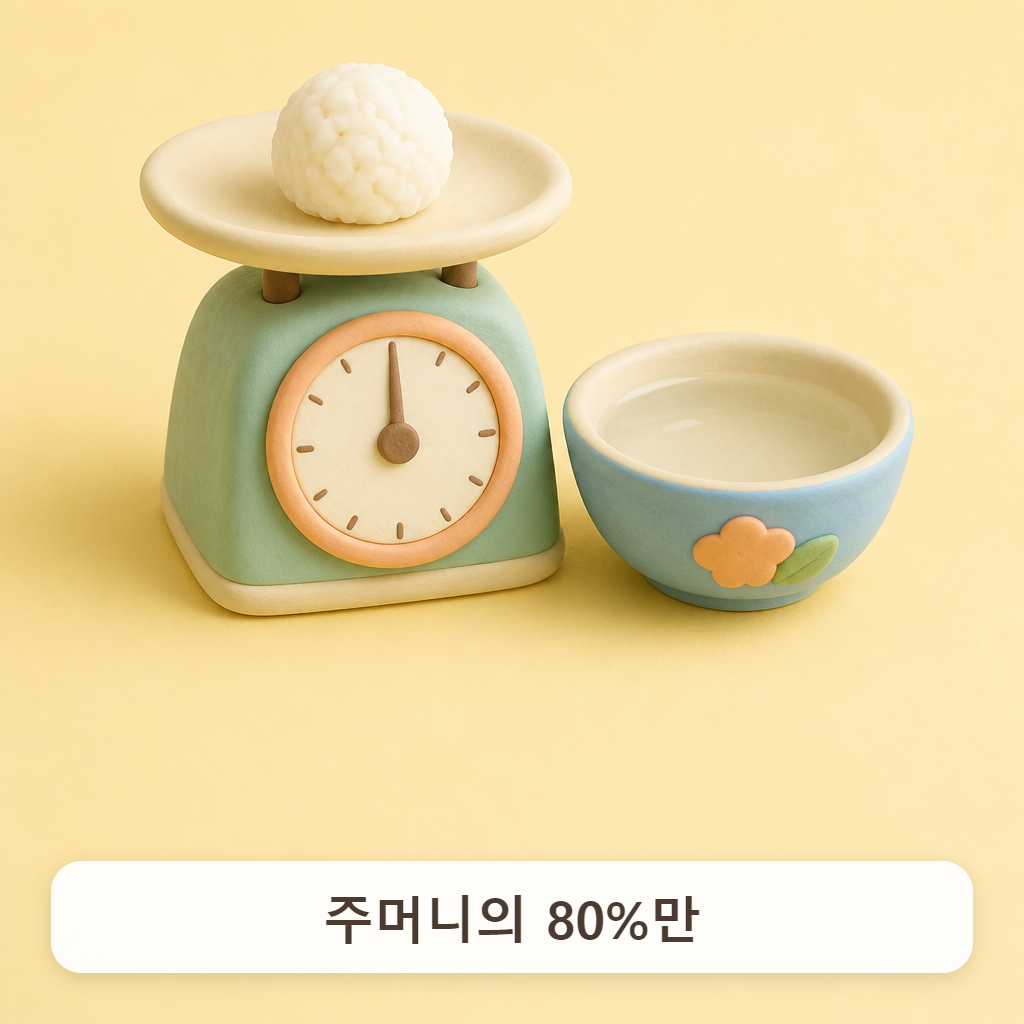 저울 위에 올려진 작은 밥 뭉치 하나