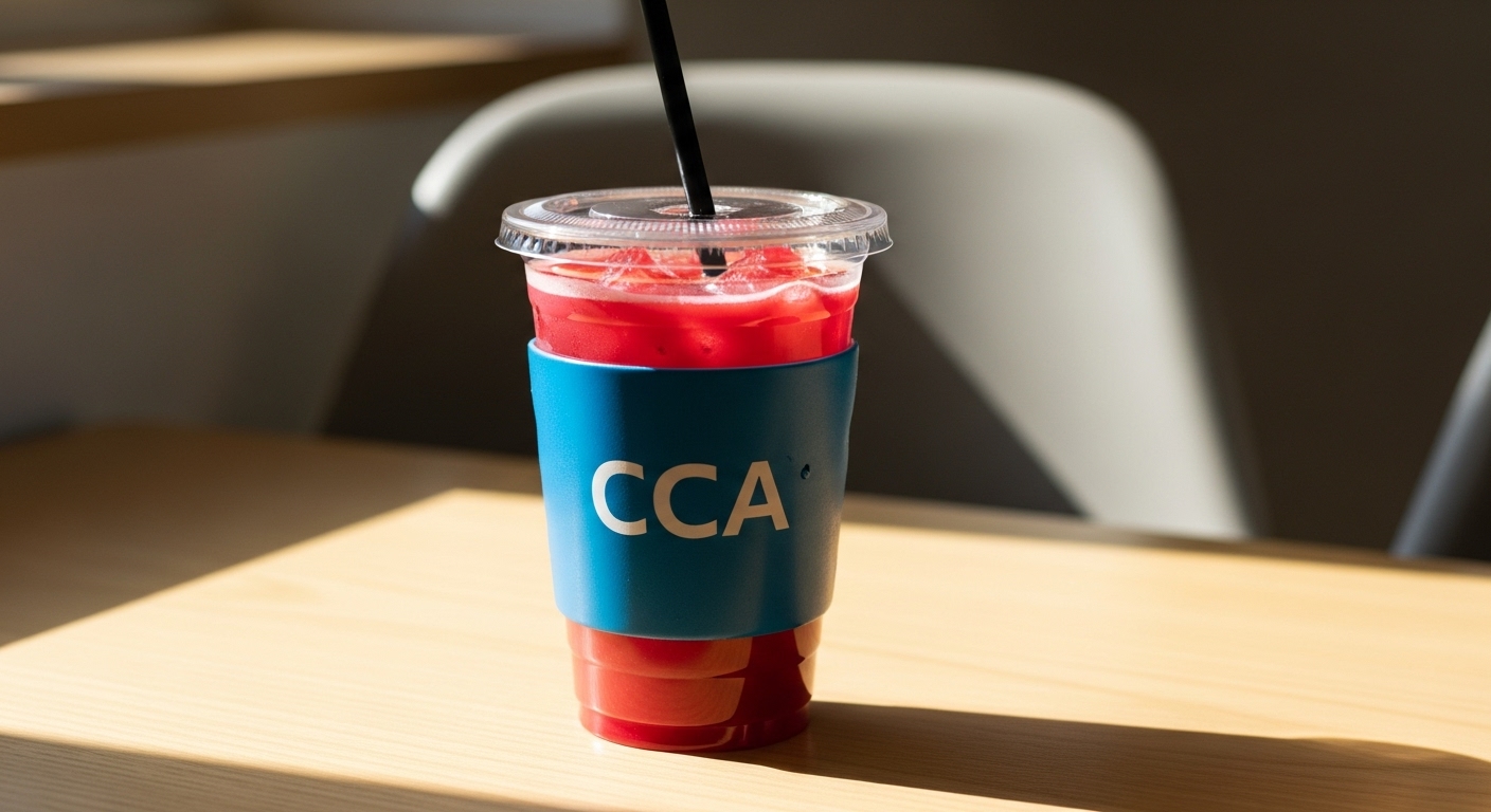 자연광이 비추는 식탁 위의 CCA 주스 한 컵