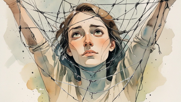 ENFP의 강박장애는 자유에 대한 깊은 애착에서 시작됩니다. 하지만 그 자유를 지키기 위해 감정과 행동이 반복되는 순간, 자신도 모르게 스스로를 얽매게 됩니다에 관한 그림