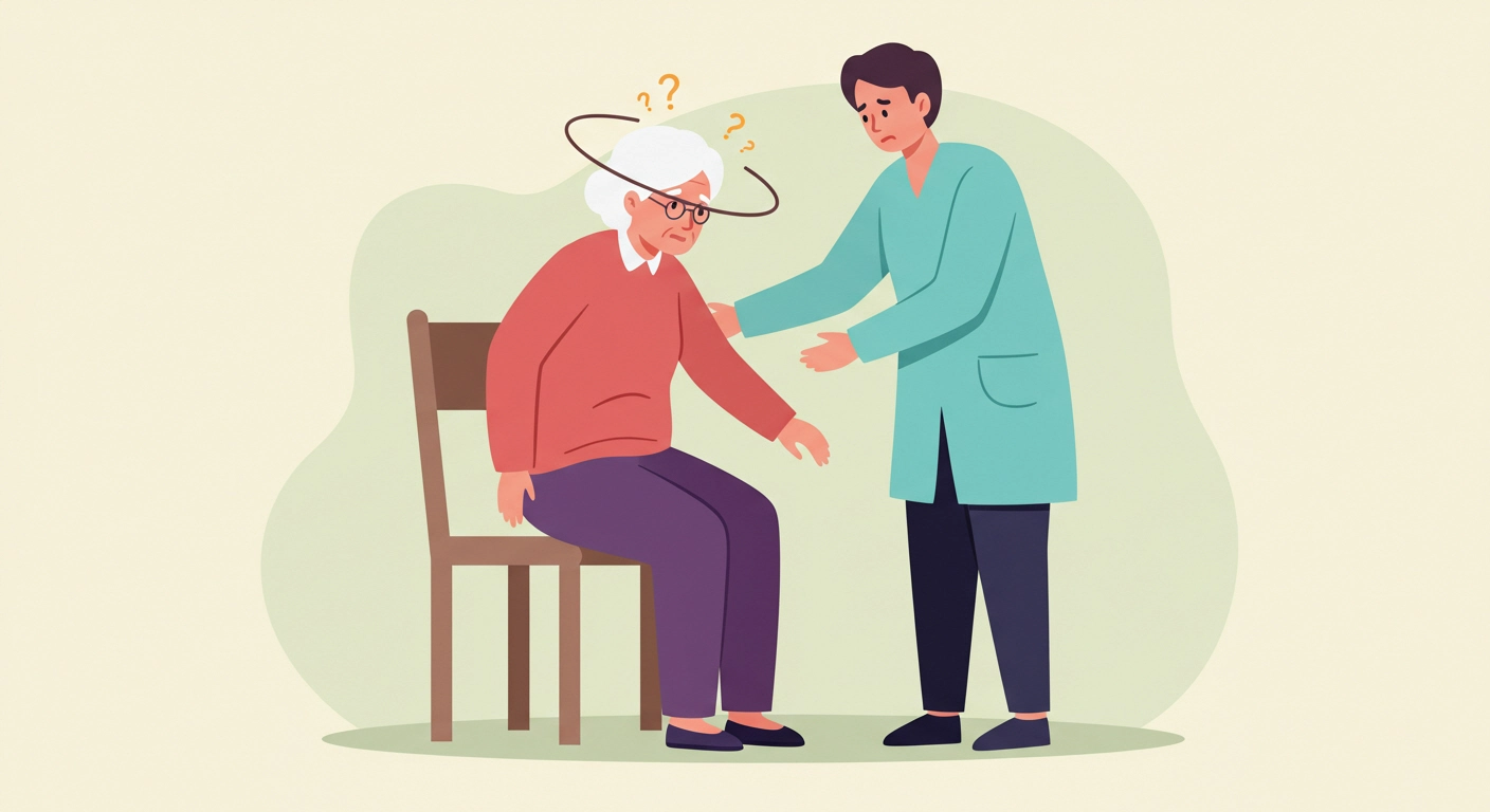 일어설 때 어지러움을 느끼는 노인의 모습