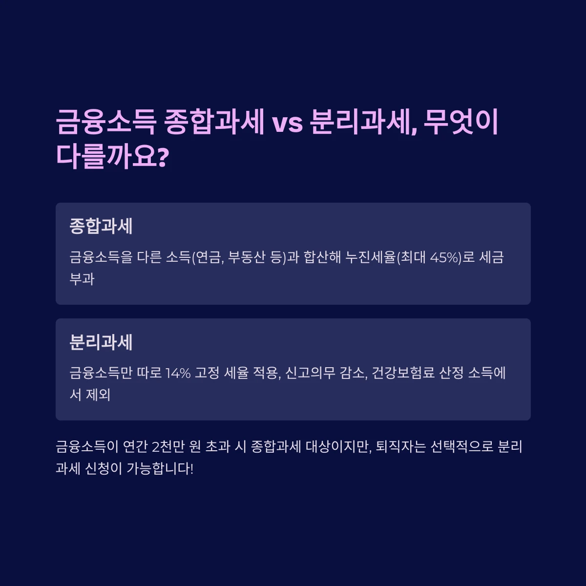 금융소득 종합과세와 분리과세 차이점과 개념 정리