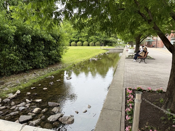 자리 선점 경쟁이 심한 정원 벤치