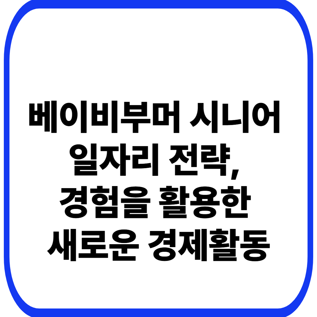 베이비부머 시니어 일자리 전략, 경험을 활용한 새로운 경제활동