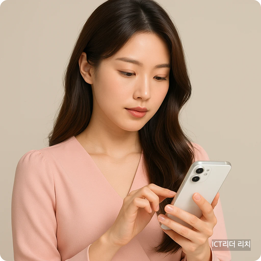 밝고 세련된 분위기 속에서 스마트폰을 집중 조작하는 20대 여성의 대표 이미지