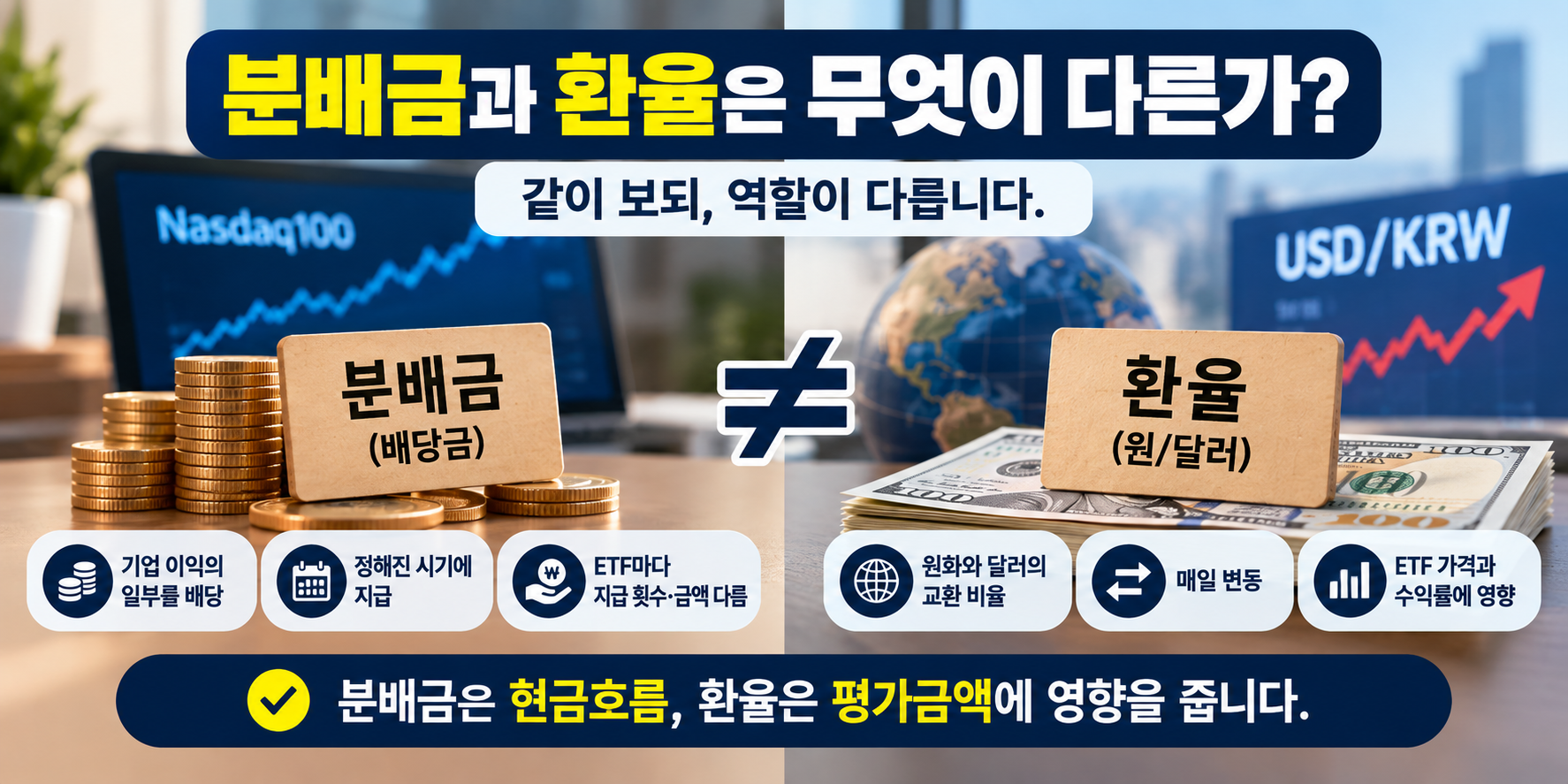 나스닥100 ETF 분배금 환율 차이 원달러 환노출 비교