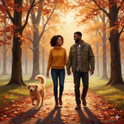 맑은 날 공원 산책로에서 걷기 운동을 하는 모습과 건강 효과