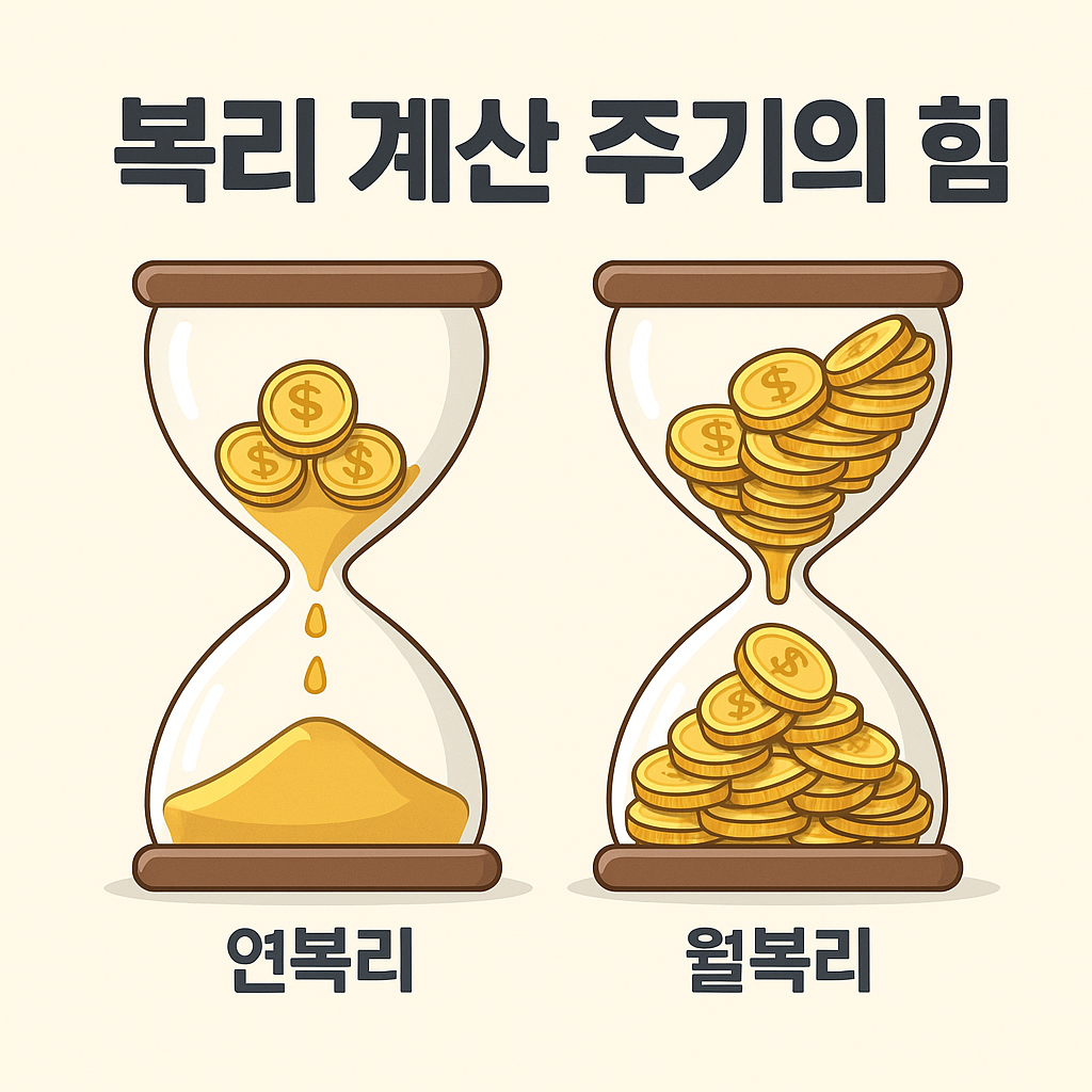 연복리와 월복리 계산 주기 차이 강조 이미지