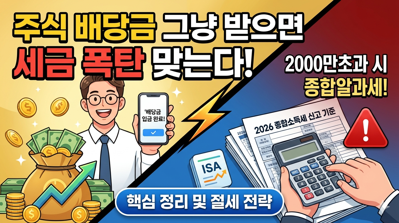 주식 배당금 종합소득세 신고 기준 2026 - 금융소득 2000만원 초과 시 세금 계산 및 ISA 절세 방법 완벽 정리