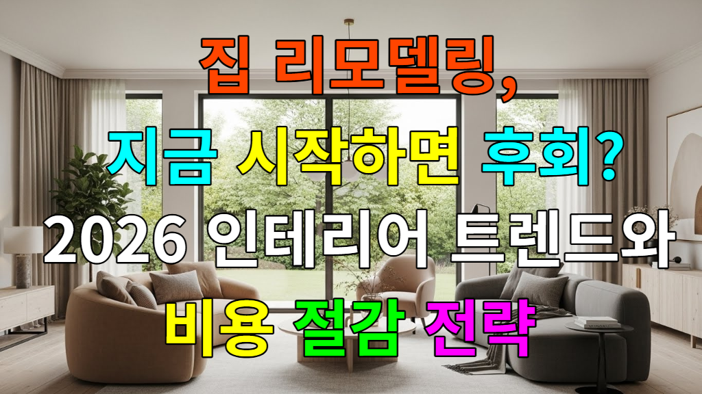 2026년 인테리어 트렌드가 반영된 자연 친화적이고 스마트한 거실의 모습