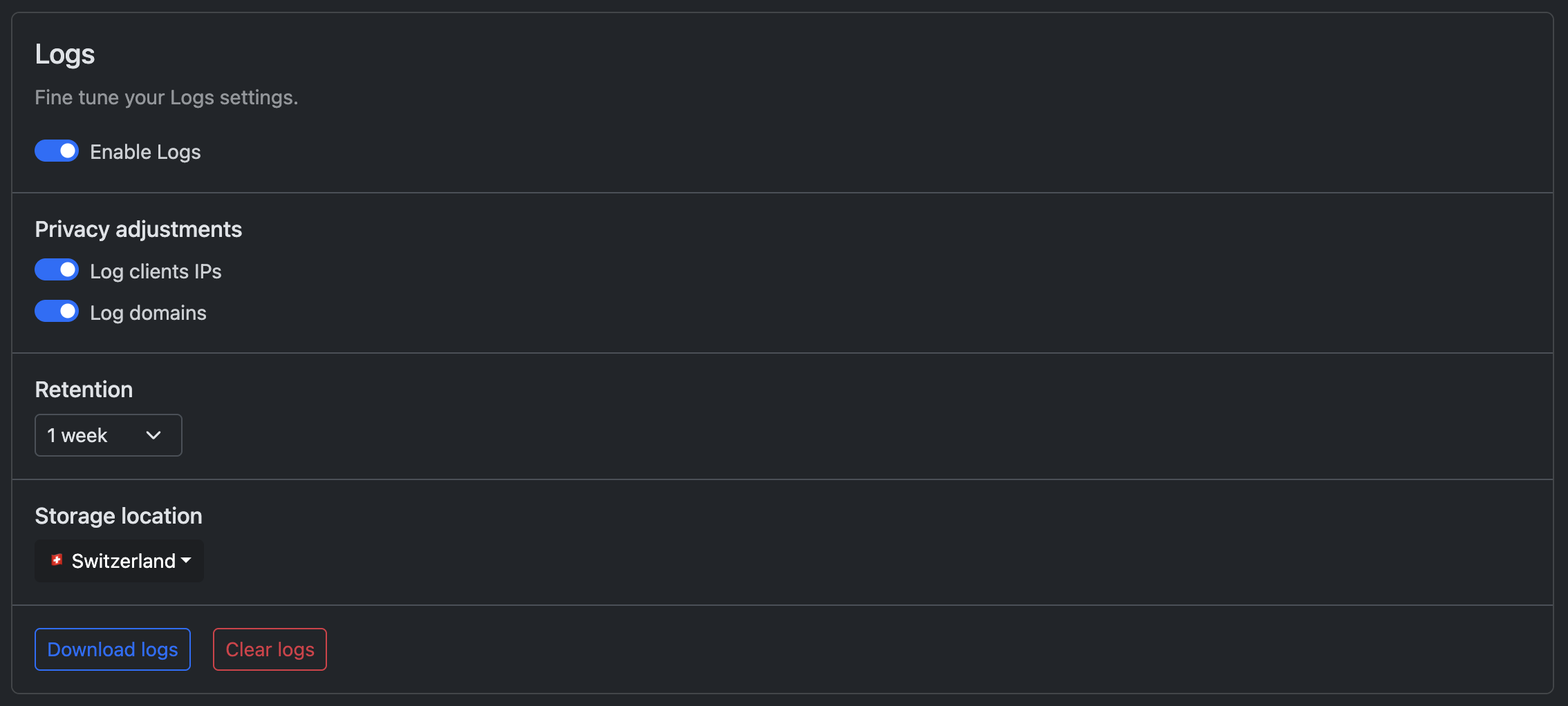 NextDNS Security 탭 - Logs