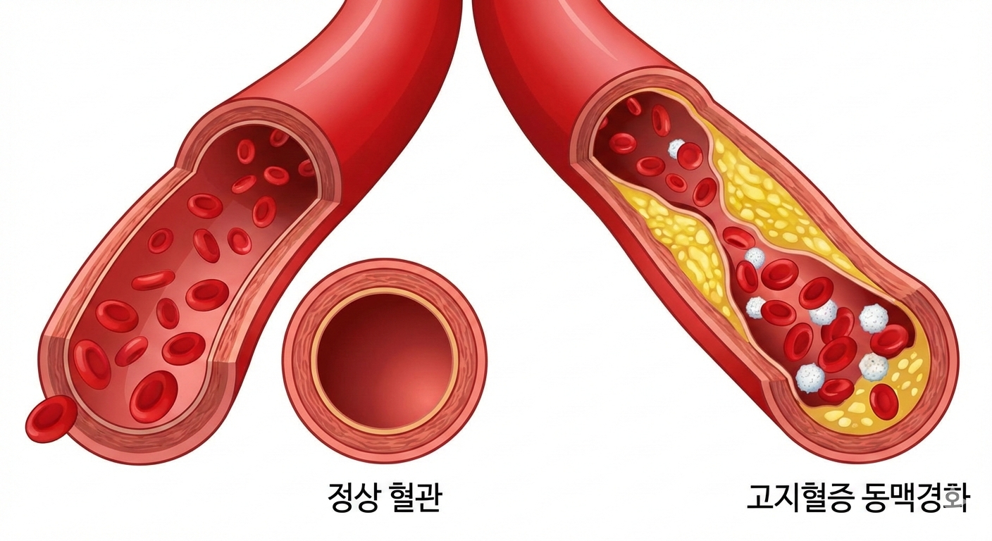 정상 혈관 고지혈증 혈관 비교