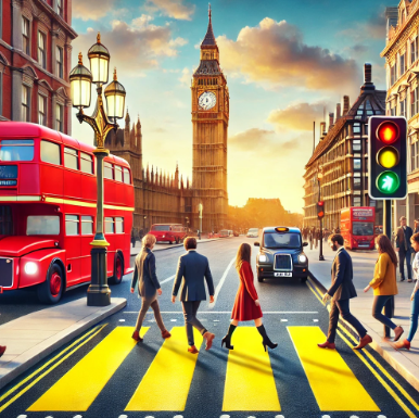 영국의 노란색 횡단보도 표현