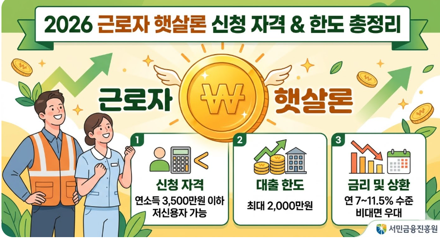 2026년 서민금융진흥원 근로자 햇살론 대출 신청 자격 조건 및 한도 금리 상환 방법 안내 이미지