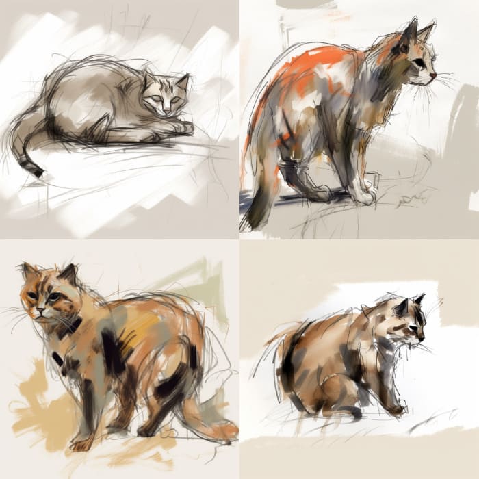 a Loose Gestural sketch of a cat