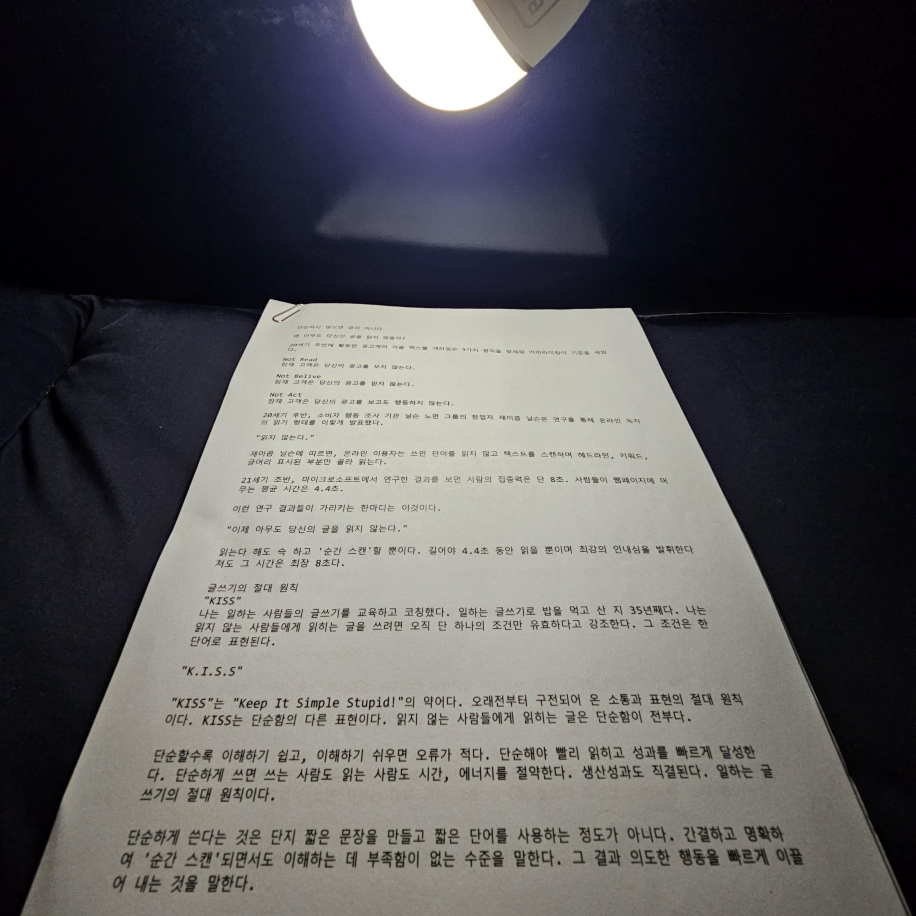 [블랙앤데커] 2in1 다용도 캠핑랜턴 무선 플렉서블 LED 확산 조명 ON시 A4지 밝기 보기