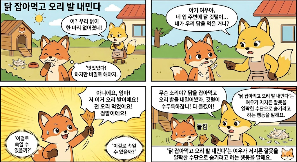 닭 잡아먹고 오리 발 내민다 속담