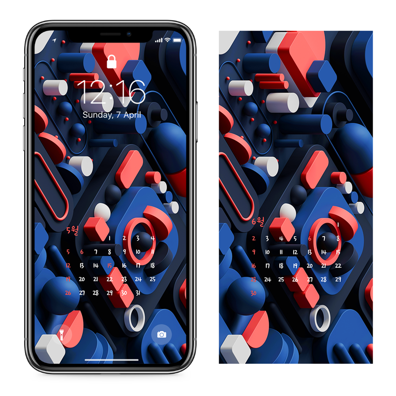 15 빨간색 파란색 3D모형 AB - 2024년5월 아이폰달력배경화면