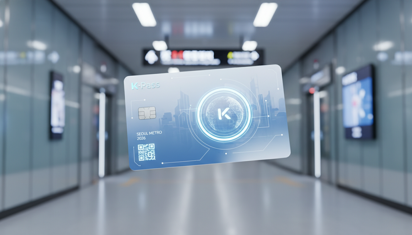 2026년형 K-패스 모두의카드 디자인과 지하철역 배경, 스마트한 교통비 절약 이미지를 표현