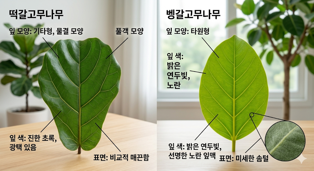 떡갈고무나무와 벵갈고무나무 잎모양 차이