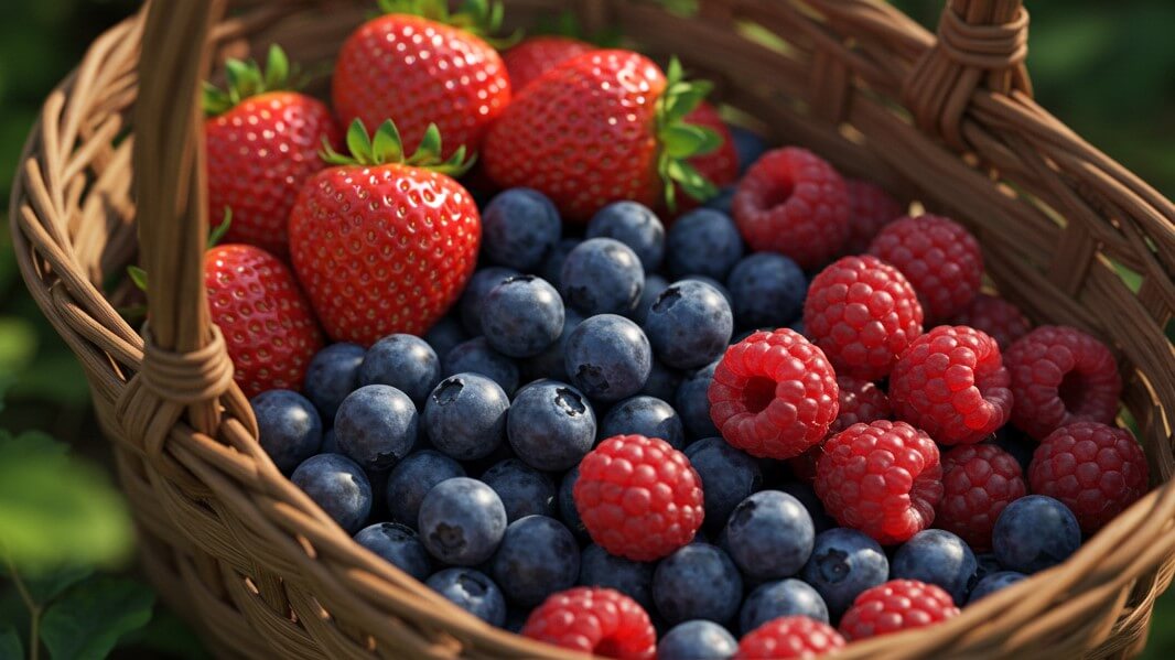 딸기, 블루베리, 라즈베리, 바구니