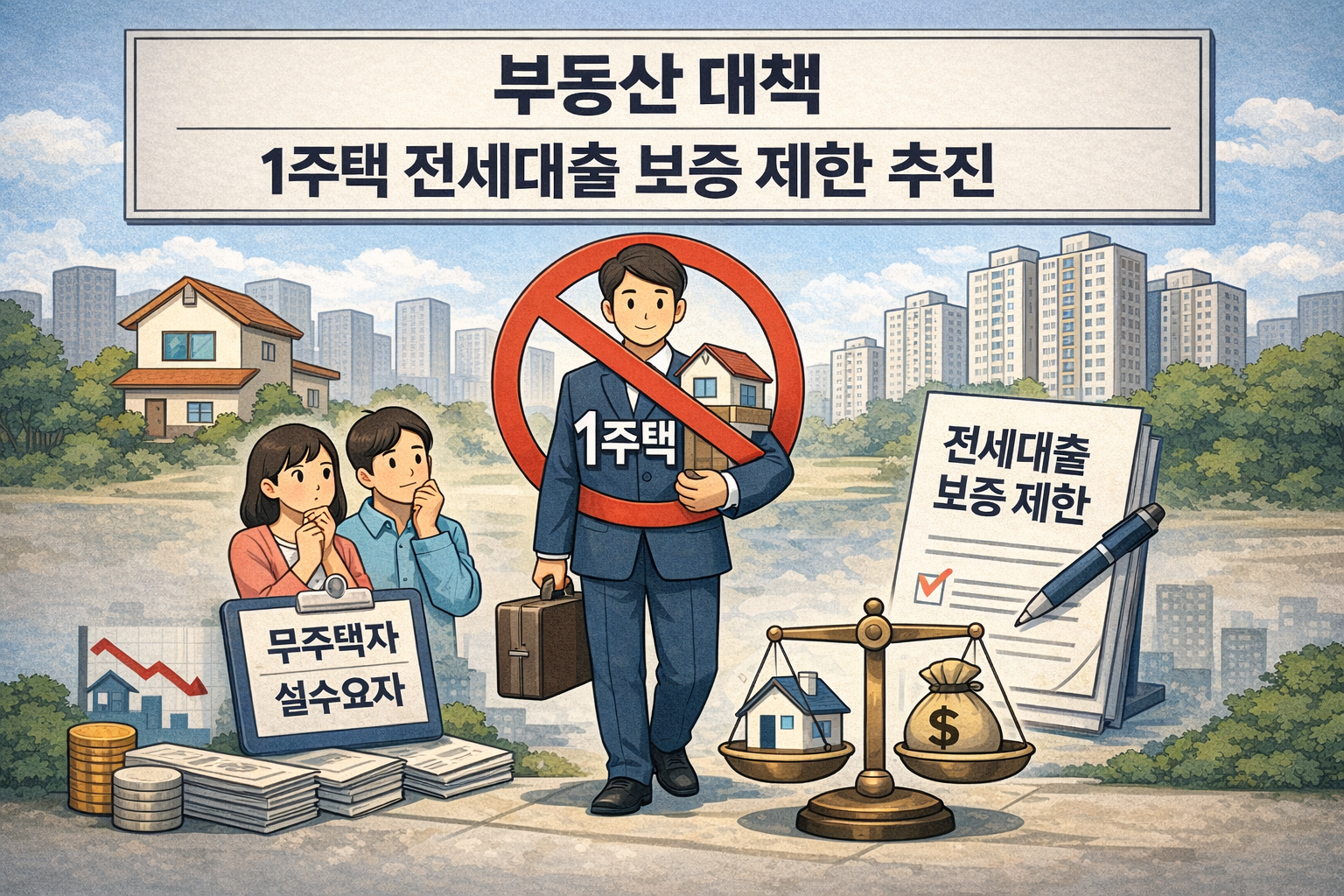 부동산 대책, 1주택 전세대출 보증 제한 추진 관련 이미지